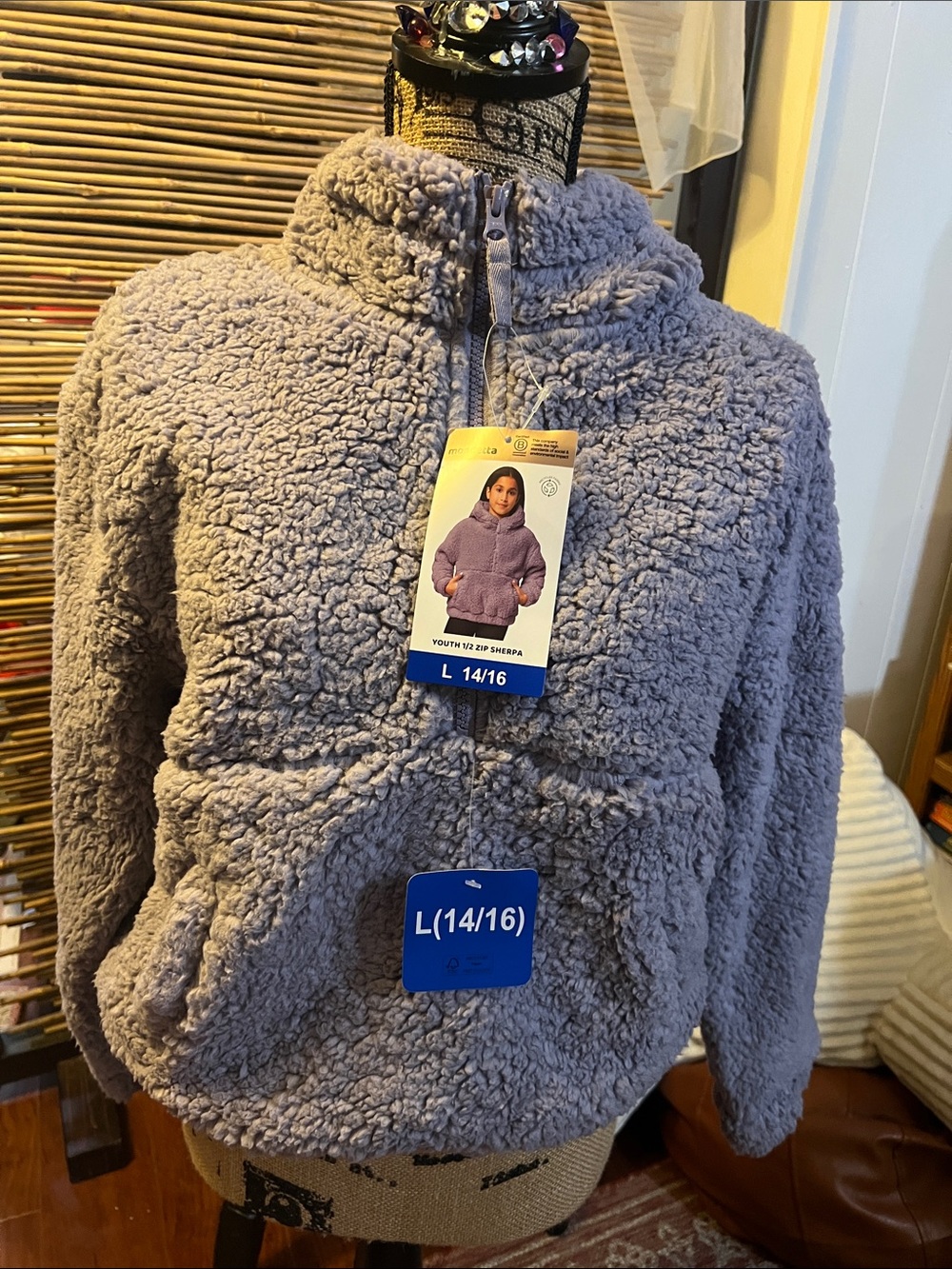 Mondetta Lavender Gray Sherpa Puffer Jacket - Kids